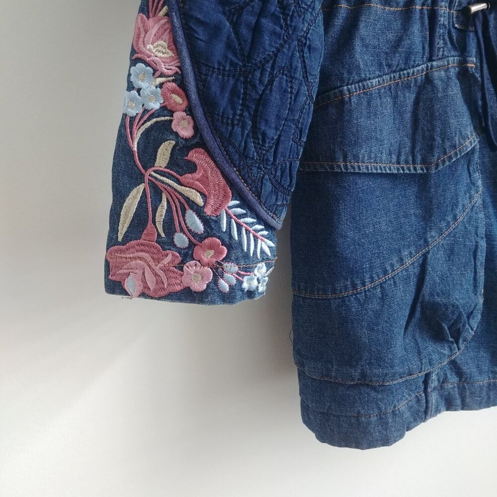 Desigual cotton denim embroidered parka style jacket blue quilted sleeves 10 - Picture 7 of 16